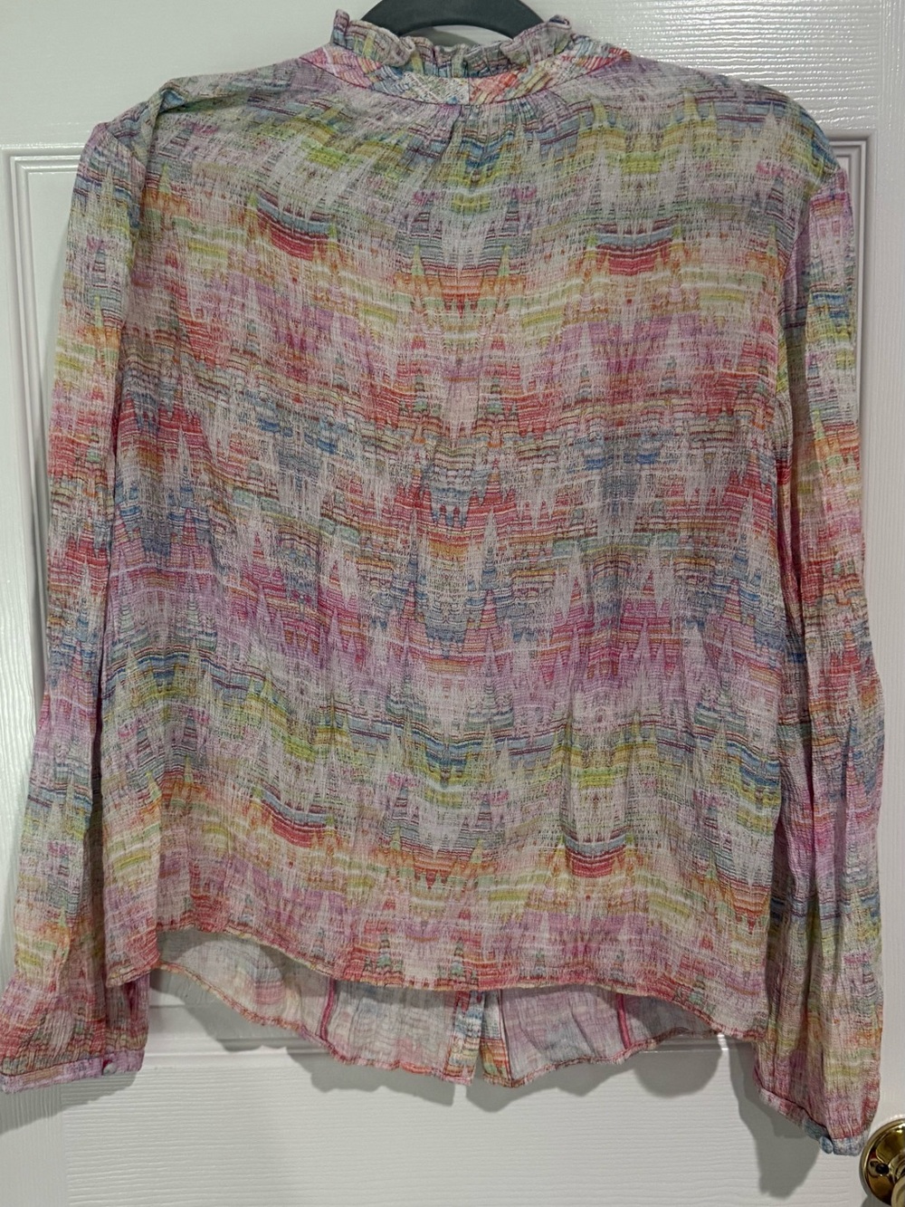 ecru Multicolor Pastel Ruffle Button Blouse - Picture 2 of 6